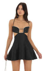 Rhinestone Cutout Dress in Black