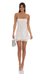 Sequin Ruffle Dress in White