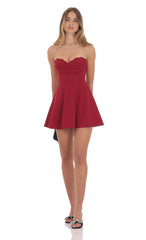Lace Bust Flare Dress in Red