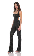 Sequin Back Tie Jumpsuit in Black