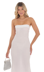 Strapless Open Back Midi Dress in White