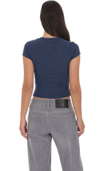 Ribbed Short Sleeve Top in Navy