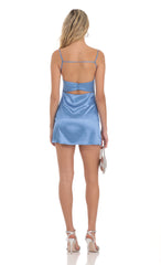 Satin Strappy Back Dress in Blue