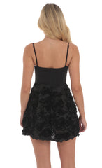 Textured Rose A-line Dress in Black