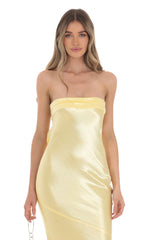 Strapless Satin Maxi Dress in Yellow