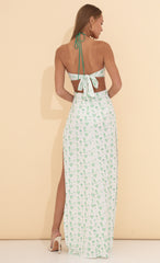 Cowgirl Print Halter Maxi Dress in Green