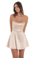 Satin Cowl Neck Dress in Champagne