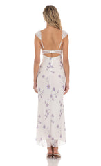 Lace Cutout Floral Maxi Dress in White
