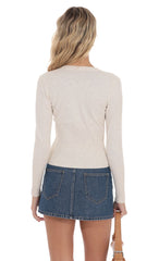 Cinched Knit Cardigan in Heather Cream