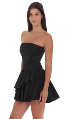 Asymmetrical Ruffle Corset Dress in Black