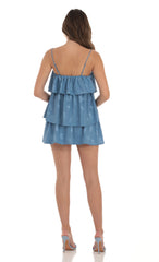 Floral Ruffle Shift Dress in Blue