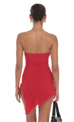 Mesh Strapless Side Ruched Dress in Red