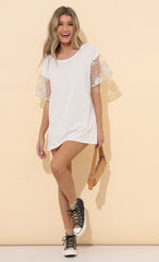 Shirt Dress in White Gold Lace