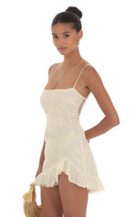 Sequin Ruffle Dress in Pale Yellow