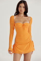 tangerine chiffon halter mini dress