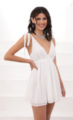 Ties A-line Dress in White