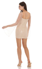 Tulle Sequin Flare Sleeve Dress in Champagne