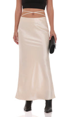 Satin Wrap Maxi Skirt in Champagne