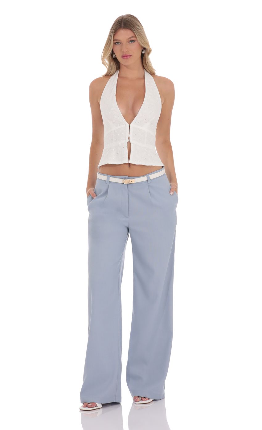 Wide Leg Linen Pants in Sky Blue