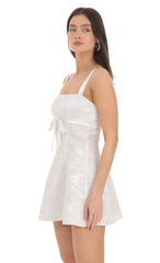 Jacquard Satin Ribbon Dress in White