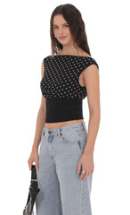 Polka Dot Boat Neck Top in Black