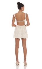 Floral Mesh Lace A-line Dress in Cream