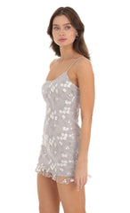 One Shoulder Dress in Grey Embroidery