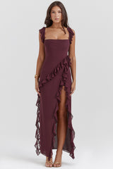 mulberry ruffle maxi dress