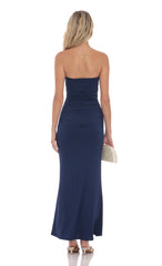Seashell Ruched Bodycon Maxi Dress in Navy