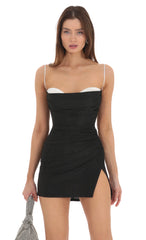 Shimmer Ruched Slit Dress in Black