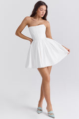 white strapless pleated mini dress