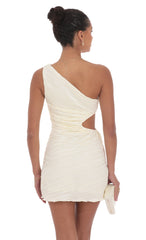 Pleated One Shoulder Dress in Ivory