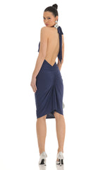 Cowl Neck Midi Dress in Blue