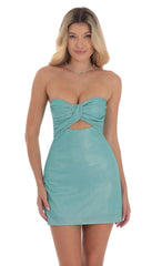 Shimmer Strapless Cutout Dress in Aqua Blue