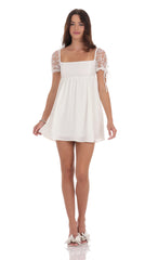 Daisy Puff Sleeve Babydoll Dress in White