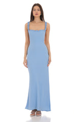 Square Neck Ruffle Strap Maxi Dress in Blue