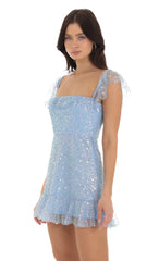 Celosia Sequin Ruffle Dress in Blue