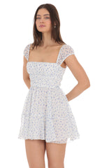 Chiffon Floral Cap Sleeve Dress in White
