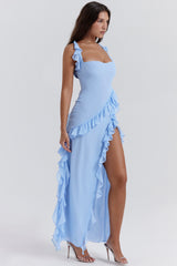 soft blue ruffle maxi dress