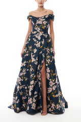 Off-The-Shoulder Floral Ballgown