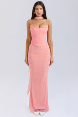 peach fluted hem maxi skirt