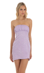 Jacquard Strapless Mini Dress in Purple