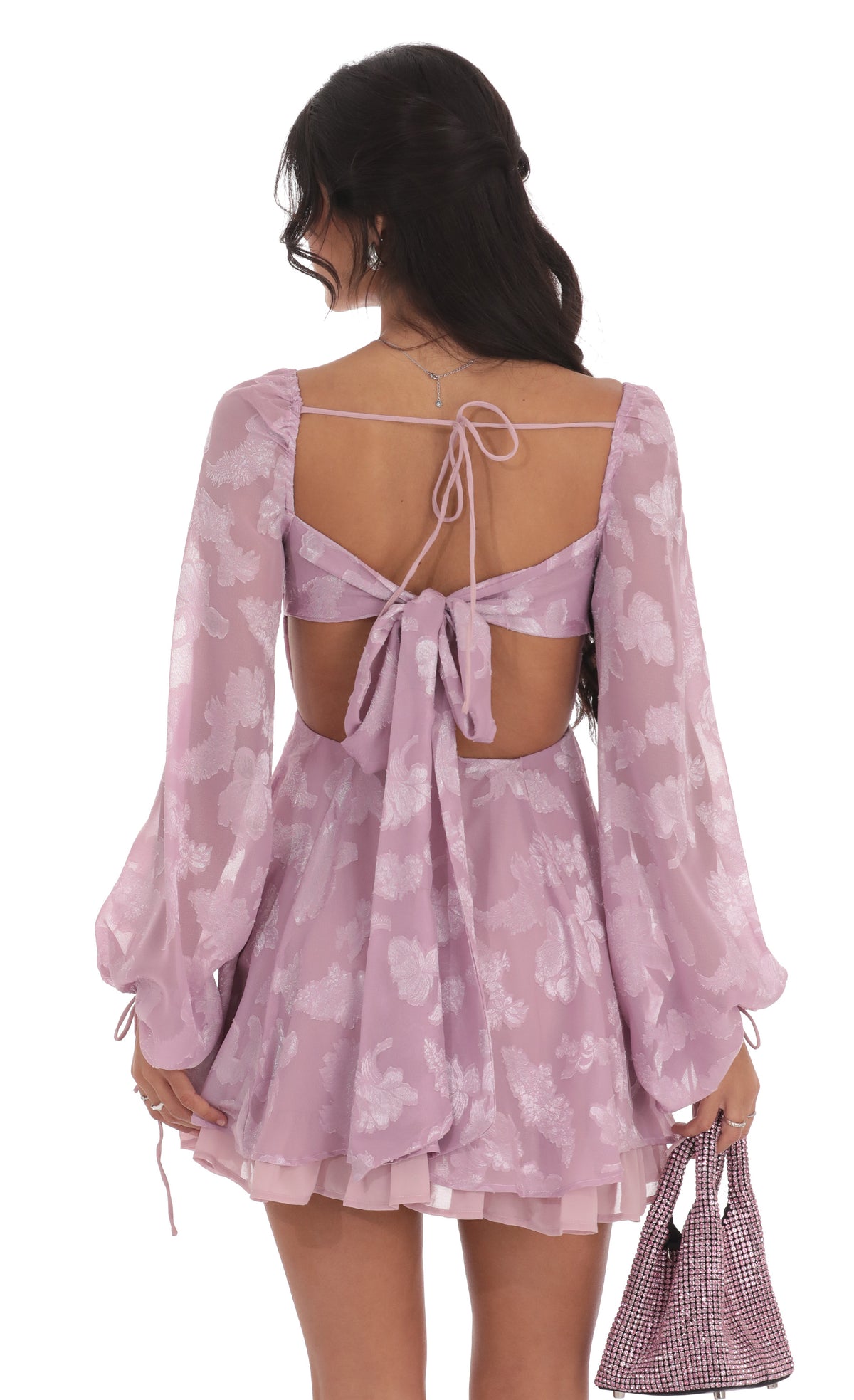 Floral Chiffon Fit and Flare Dress in Lilac