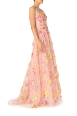 Embroidered Floral Sleeveless Gown
