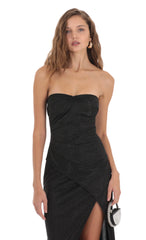 Overlap Shimmer Strapless Dress in Black
