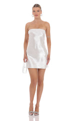 Satin Strapless Slip Dress in White