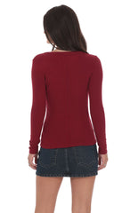 Ribbed Long Sleeve Top in Maroon