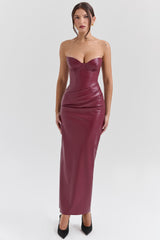 cabernet vegan leather midi dress