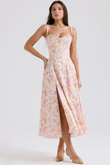 pink meadow print cotton midi sundress