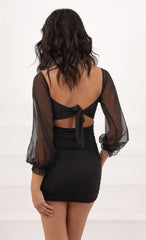 Chiffon Sheer Long Sleeve Dress in Black